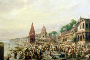 दशहरा महोत्सव के दौरान बनारस के दशस्वनाध घाट का एक दृश्य
